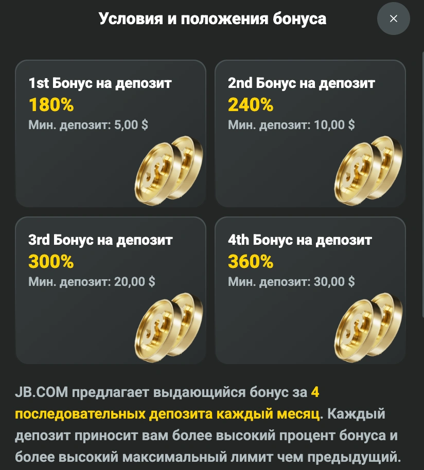 JB.COM қош келдіңіз бонусын белсендіру